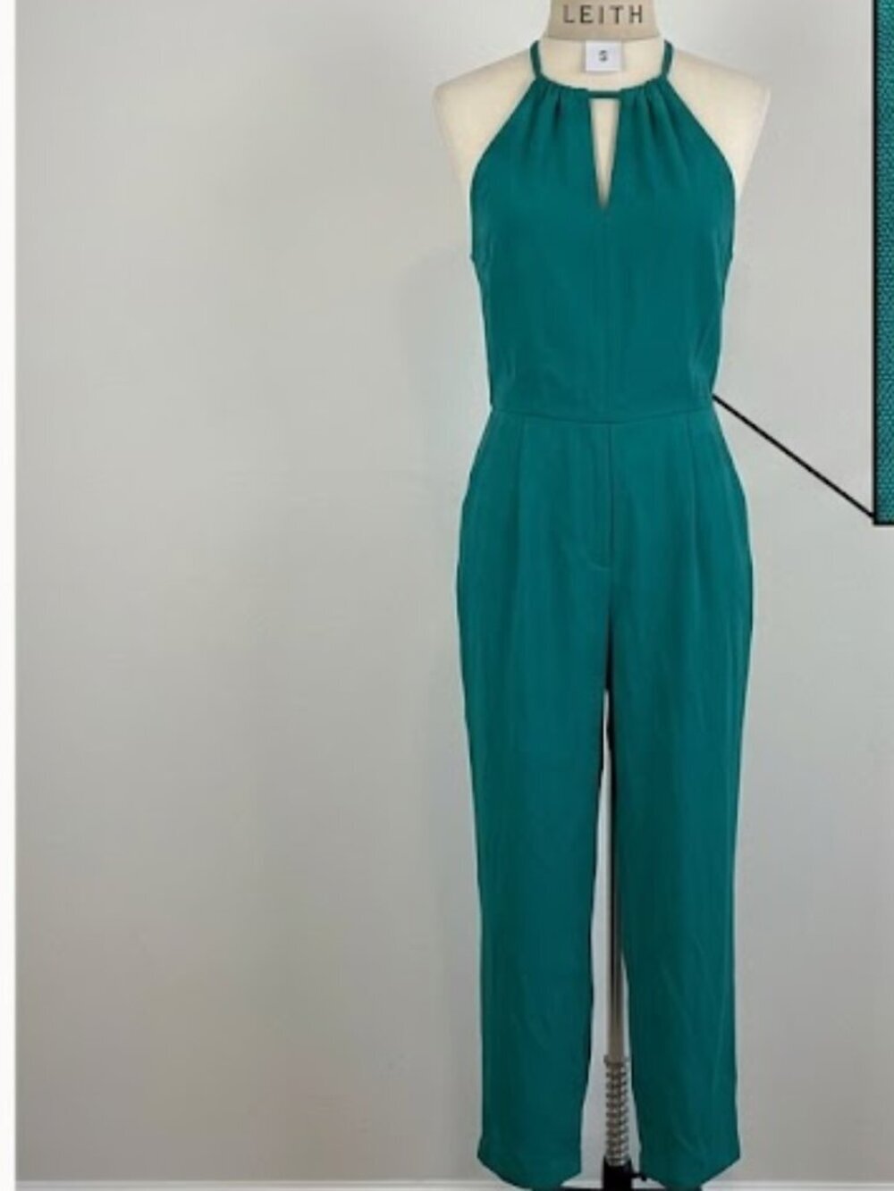 Leith Teal Green Textured Halter Jumpsuit Size S